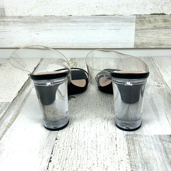 BP Women’s 10 Naomi Black Faux Leather Clear Block Heel Slip-On Sandals NEW - Picture 4 of 8